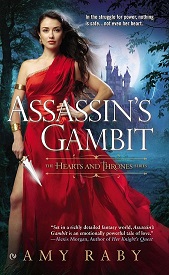 book cover, beautiful dark-haired woman in a red dress holding a dagger with a castle behind her
